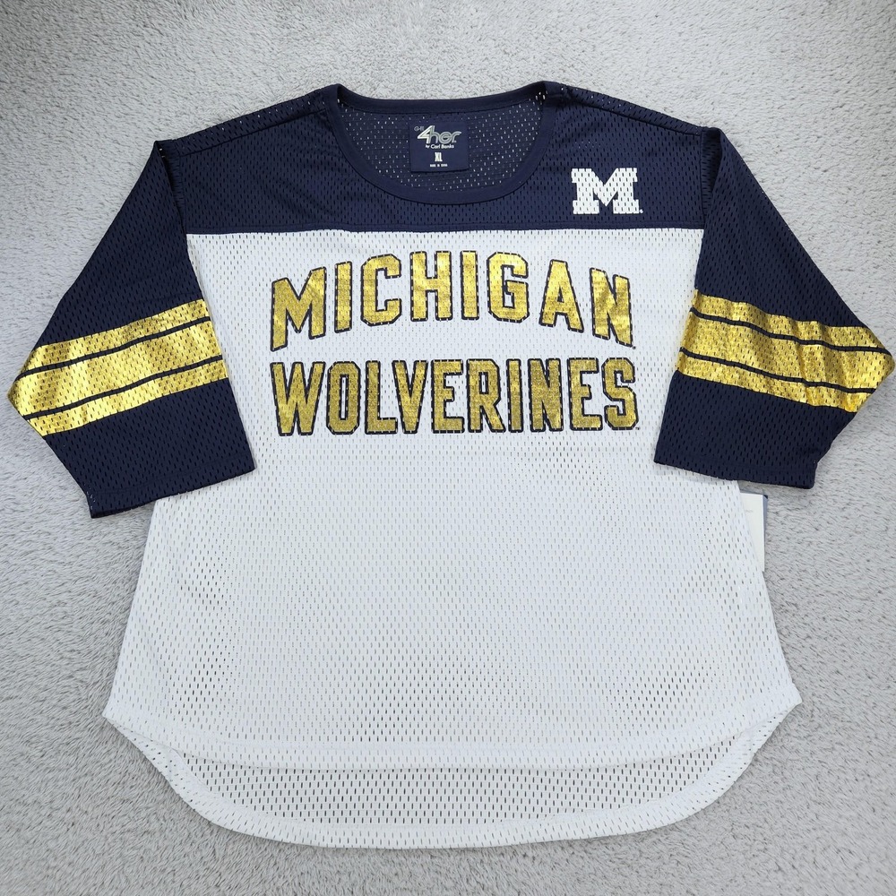 Michigan Wolverines Jersey Womens XL White NCAA Football Mesh G-III 4Her NEW